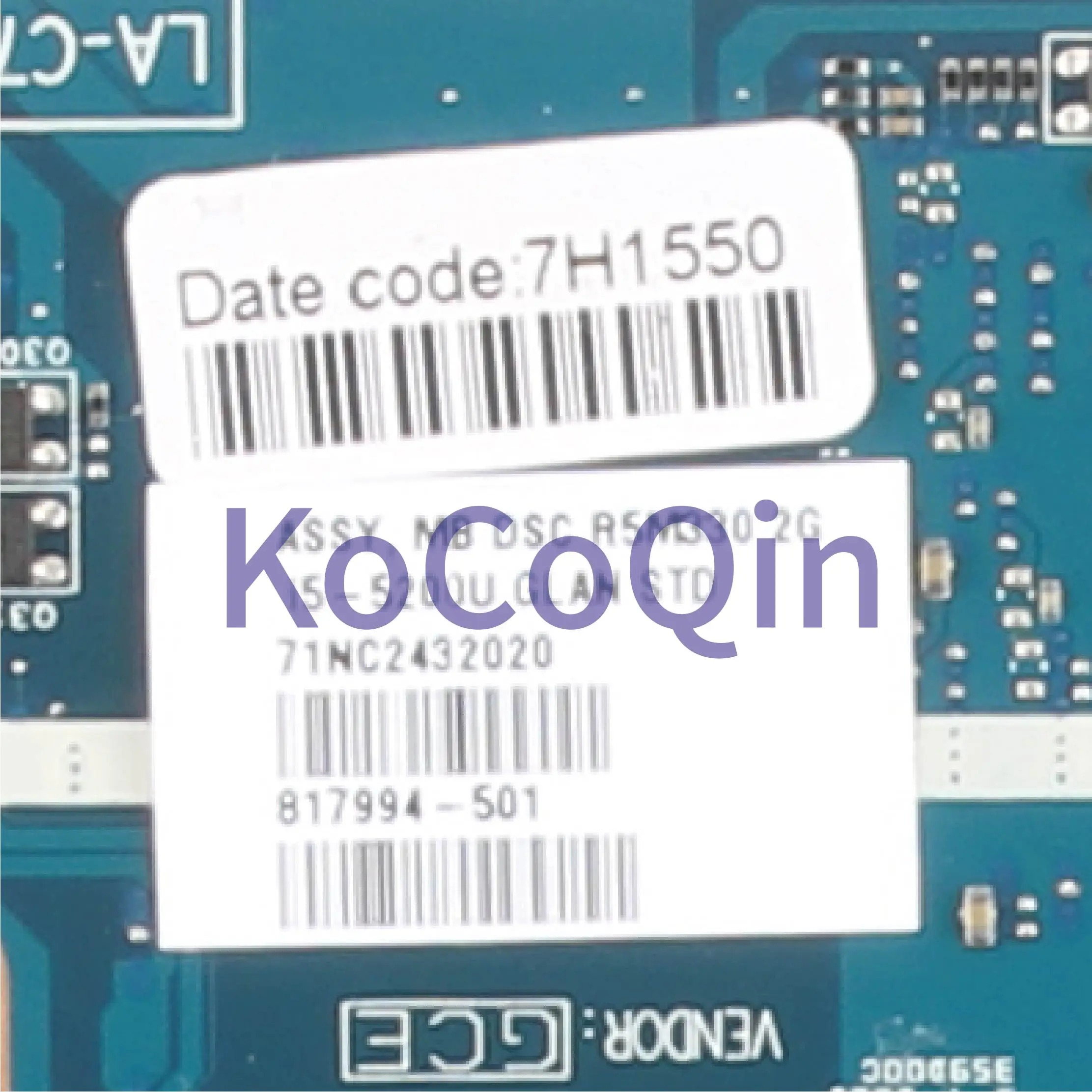 New  KoCoQin Laptop motherboard For HP Pavillion 15-AC 250 G4 I5-5200U Mainboard AHL50/ABL52 LA-C701P 81