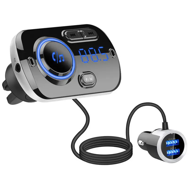 

1PCS Handsfree Smart Bluetooth 5.0 Car Kit Speaker Dual USB FM Transmitter Atmosphere Light Mp3 Player Quick Charge