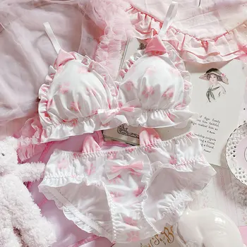 

sexy cute girl falbala PAWS stereoscopic triangle ear cup bra underwear set lingerie set bra and panty set dessous soutien gorge