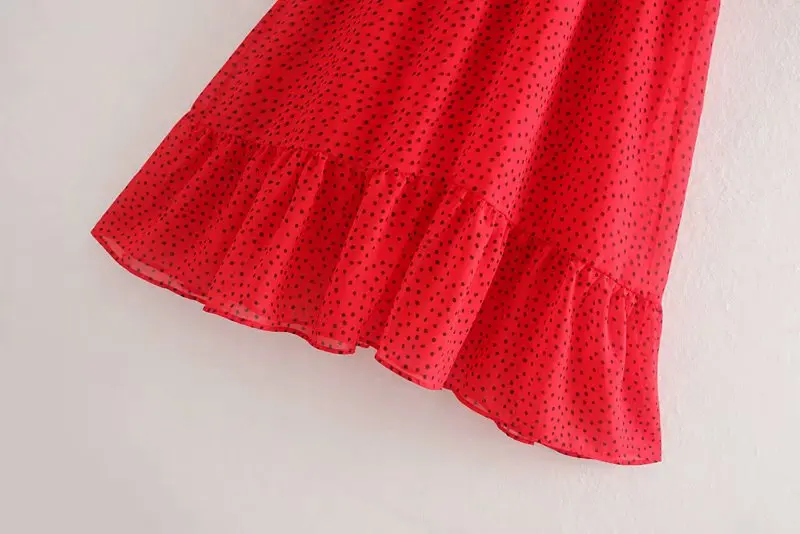 Dot Печать элегантное шифоновое женское платье миди с v-образным вырезом осеннее свободное женское платье с рукавом три четверти D3373