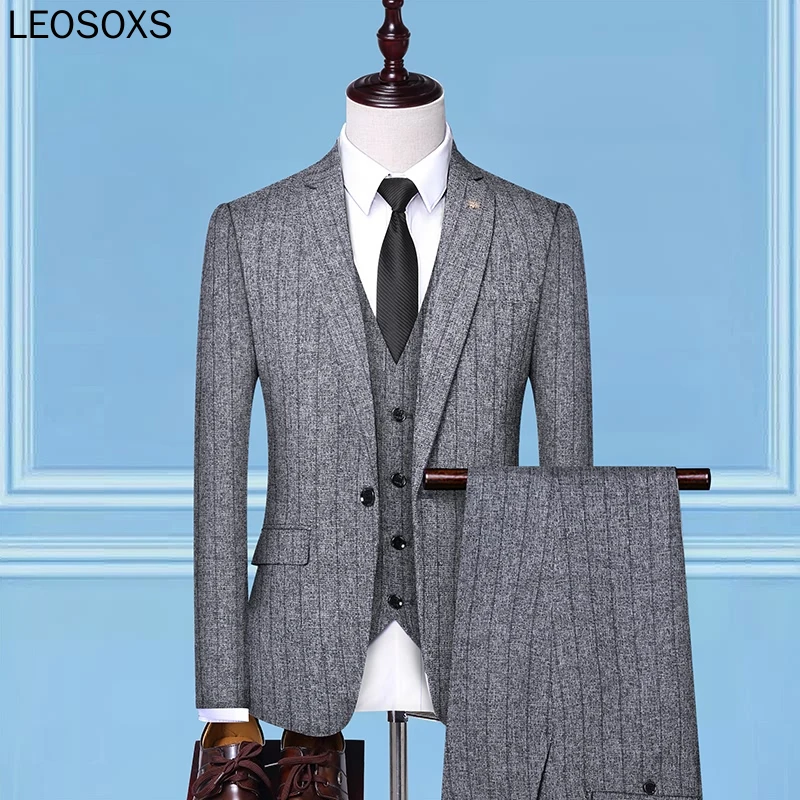 

2020 Spring New Classic Suit Styles for Men Luxury Tuxedo 3 Piece Wedding Suits for Men Striped Dress Man Suit