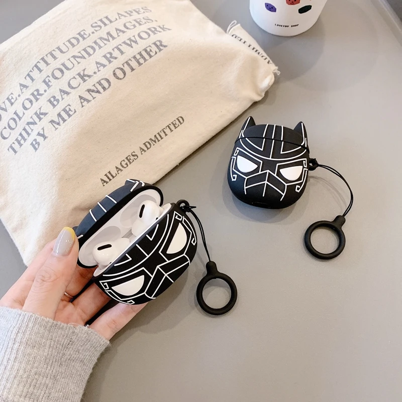 Мягкий силиконовый чехол для наушников Black Panther AirPods 1/2/3 pro зарядки с застежкой