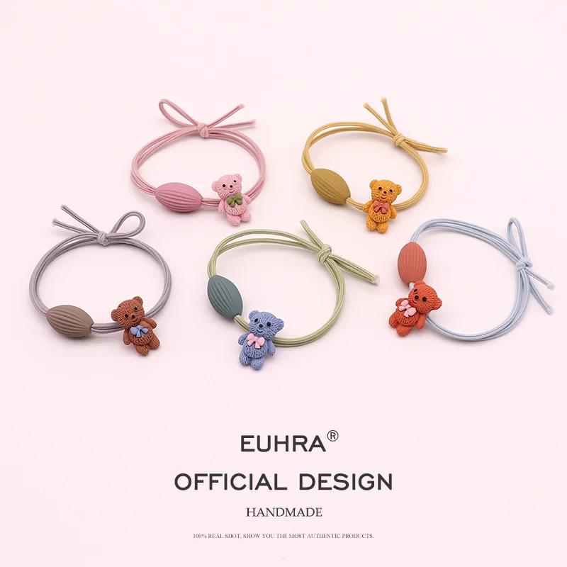 

EUHRA 5 Colors Plastic Bear Olive Fruit Girls Women Elastic Hair Bands Kid Children Rubber Bands High Elasticity