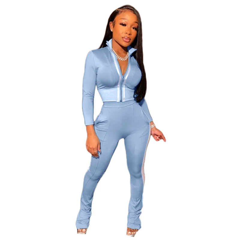 

Two Piece Set Tracksuit Women Autumn Clothes 2020 Reflective Side Strip Patchwork Short Jacket Top and Pants Jogger Suit Outfits