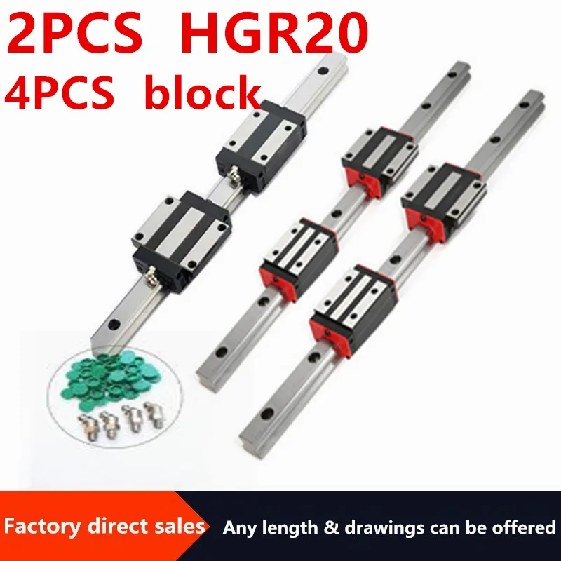 2pcs-HGR20-HGH20-Square-Linear-Guide-Rail-4pc-Slide-Block-Carriages ...