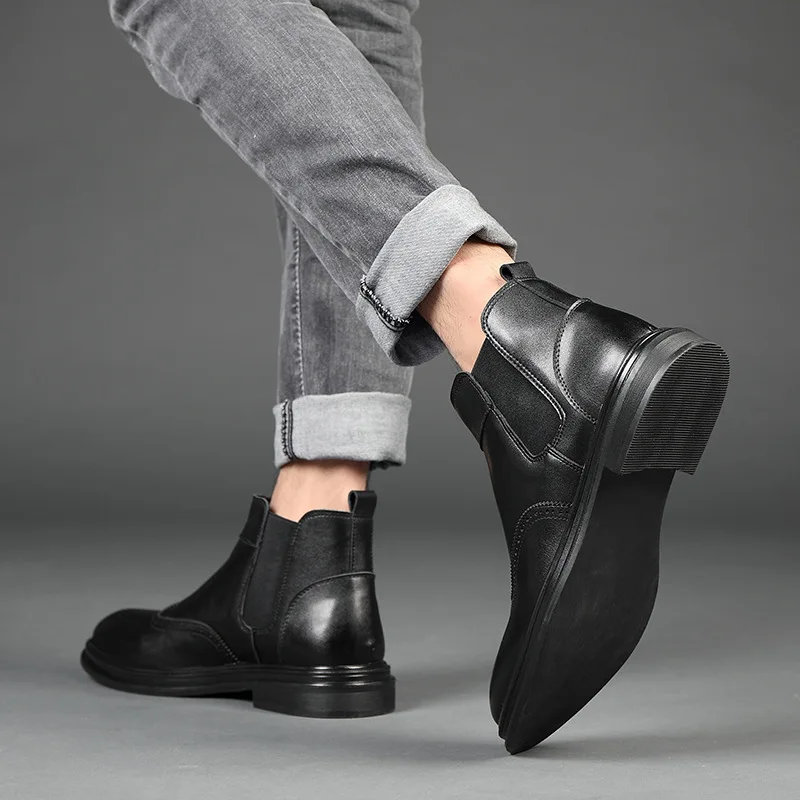 

7501 Martin Boots Men's England Bullock Hight-top Pointed-Toe Thick Bottomed Chelsea Boots Mid-top Men's Boots