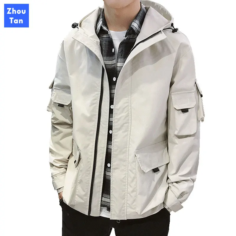 

Men Jacket 2020 New Spring Autumn Casual Solid Zipper Bomber Jackets Streetwear Overcoat Baseball Mens Thin Pilot Hooded Jacket