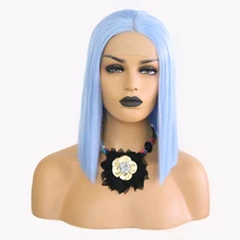 RONGDUOYI светильник синий синтетический парик на кружеве короткий Боб прямые парики для женщин со средней частью Косплей высокая температура волокно