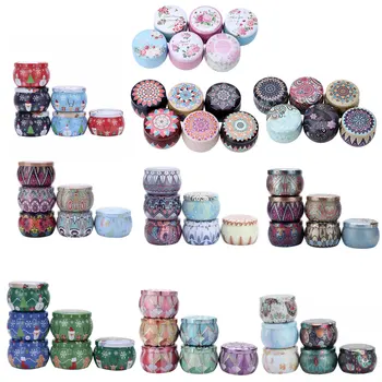 

6Pcs Round Tin Jars Vintage Printed Empty Metal Tins Mini Candle Box Coffee Tea Candy Containers Portable Jewelry Case Wax Tin