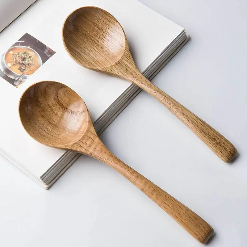 Chestnut Wood 2 шт большие деревянные ложки японский стиль Ложка для супа Длинная Деревянная Ручка ложка десертный ужин ложка кухонный ковш деревянная посуда - Цвет: Chestnut Wood