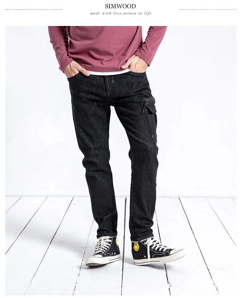 SIMWOOD Новое поступление весенние джинсы Для мужчин мода Slim Fit хлопок джинсовые штаны брюки уличная брендовая одежда Бесплатная доставка 180601