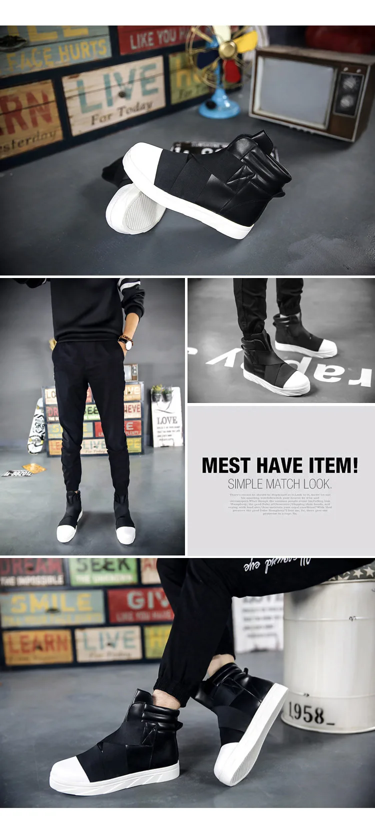 Soft Leather GZ Punk Hip Hop Shoes Men White Solid Dance Platform Flats Fashion Lace Increased Man High Top Zapatillas Hombre