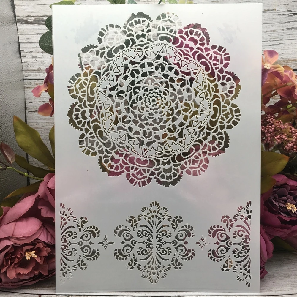 

29*21cm A4 Mandala Round Edge DIY Layering Stencils Wall Painting Scrapbook Coloring Embossing Album Decorative Template