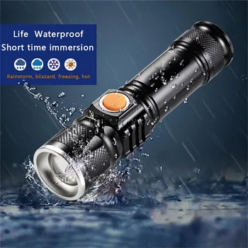 

6000LM Led Flashlight USB Rechargeable Flash light with usb T6 L2 V6 portable Zoomable Lantern 3-Modes torch for 18650 battery