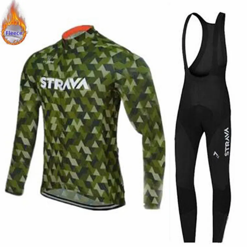 6 Strava Pro team, Зимняя Теплая Флисовая велосипедная одежда, мужской Трикотажный костюм, спортивная одежда для езды на велосипеде, MTB, комбинезон, теплые комплекты - Цвет: 6