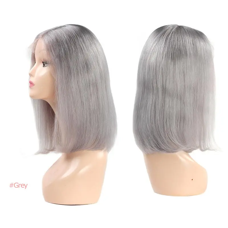 Ombre 13X4 кружевные передние 613 блонд боб парики для черных женщин прямые короткие человеческие волосы remy красный синий черный зеленый фиолетовый розовый - Цвет волос: grey