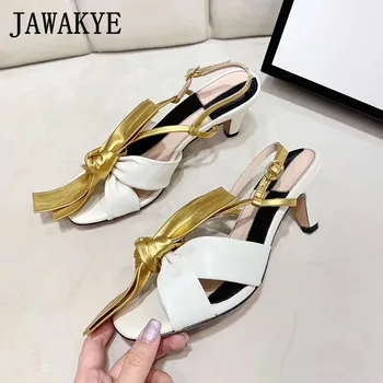 

Big bowknot Block Kitten Heels Gladiator Sandals Women patchwork red Middle heels Shoes Runway Summer Sandals ladies Prom Shoes
