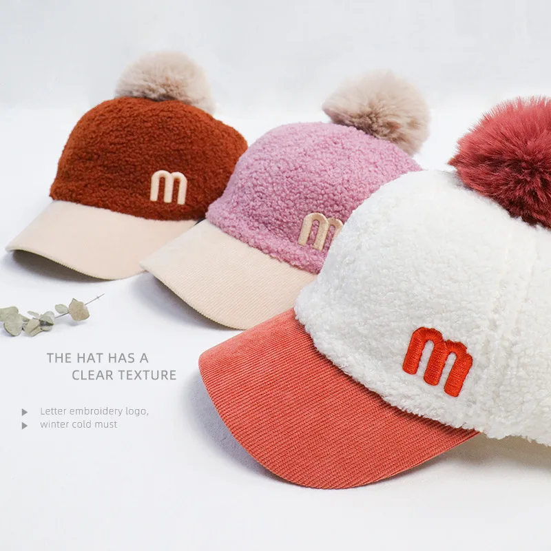 Брендовая шапка-ушанка, зимняя плюшевая шапка для мальчиков и девочек, детская шапка с мягкими меховыми помпонами, Вельветовая шапка, теплый шарф