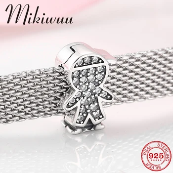 

925 Sterling Silver Cute little boy clear crystal CZ clips beads Jewelry Making Fit Original reflection Bracelet charms