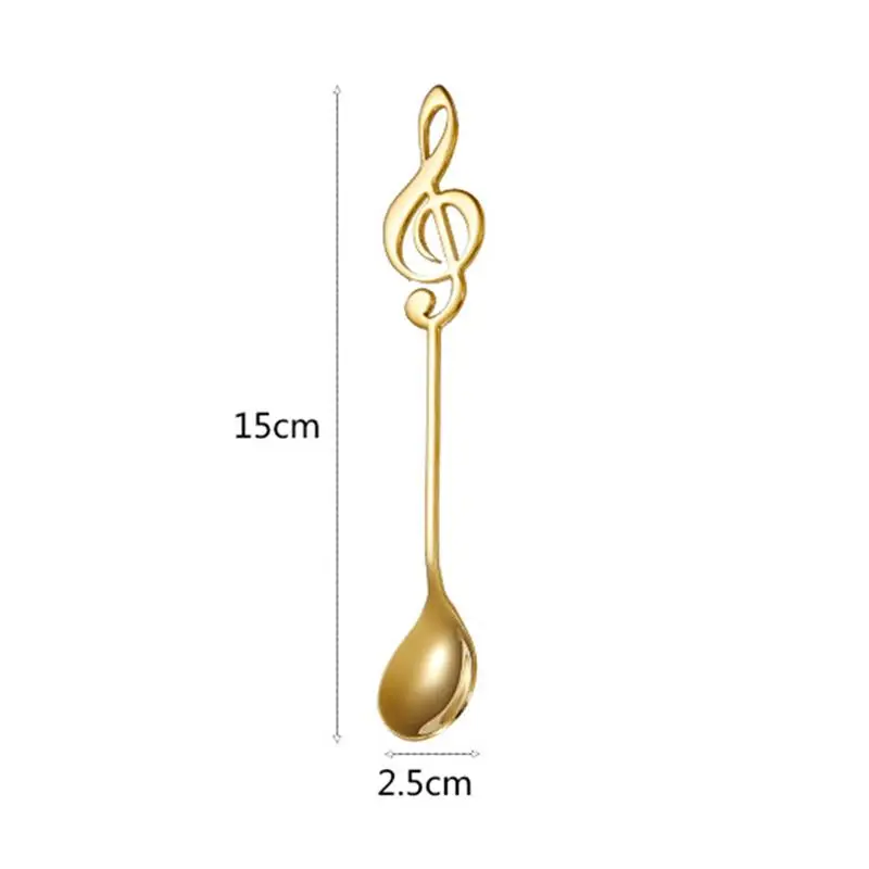 Stainless Steel Titanium-coated Coffee Spoons Musical Note Pattern Stirring Spoon Dessert Scoop Tableware