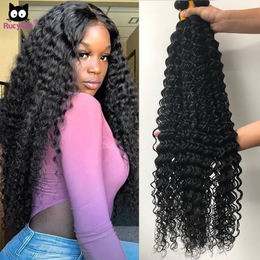 Rucycat Deep Wave Bundles 22 24 26 28 Inch Hair In Stock 30 Inch Bundles 100% Human Hair Bundles Indian Remy Curly Hair Bundles