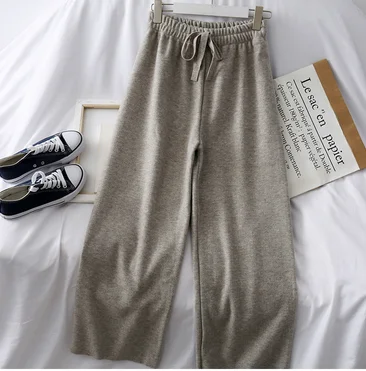 beige trousers Утолщенные женские свободные штаны Осень Зима OL Стиль Шерсть Женский Рабочий костюм брюки свободные женские брюки с эластичным поясом - Цвет: beige trousers