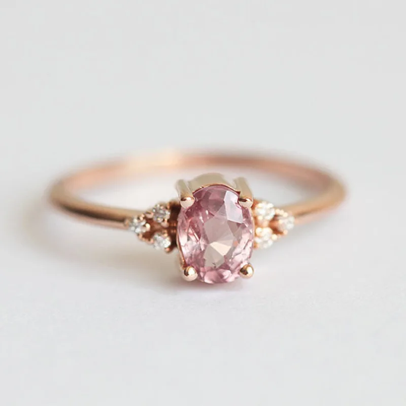 

New Copper Jewelry Pink Zircon Princess Ring European and American Goose Egg Shape Simulation Diamond Engagement Ring