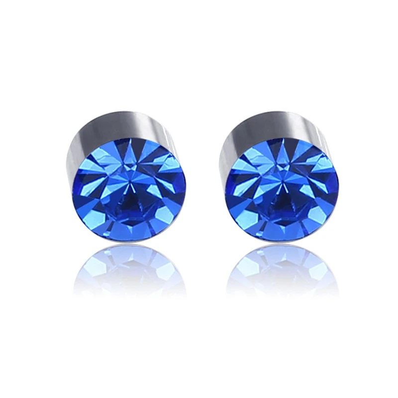 

Korean Jewelry Zircon Bule Crystal Flower Transparant Geometry Magnet Stud Earrings For Women Statement Ear Jewelry Wholesale