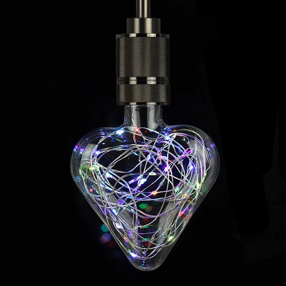 

Heart Copper Wire Bulb RGB Flash Peach Heart Color Flash Bulb LED Energy-saving Light Christmas Holiday Decorative Lights