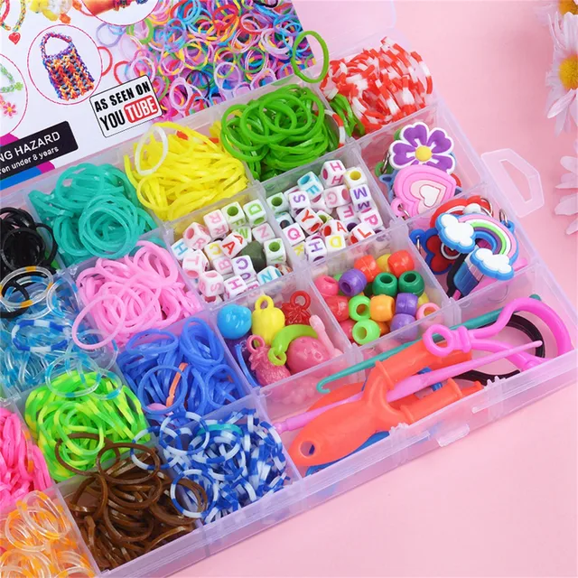 1500 Pieces Rainbow Rainbow Rubber Band DIY Handmade Bracelet Tool Kit Beaded Toys For Girls Elastic Craft Toy Christmas Gifts 2
