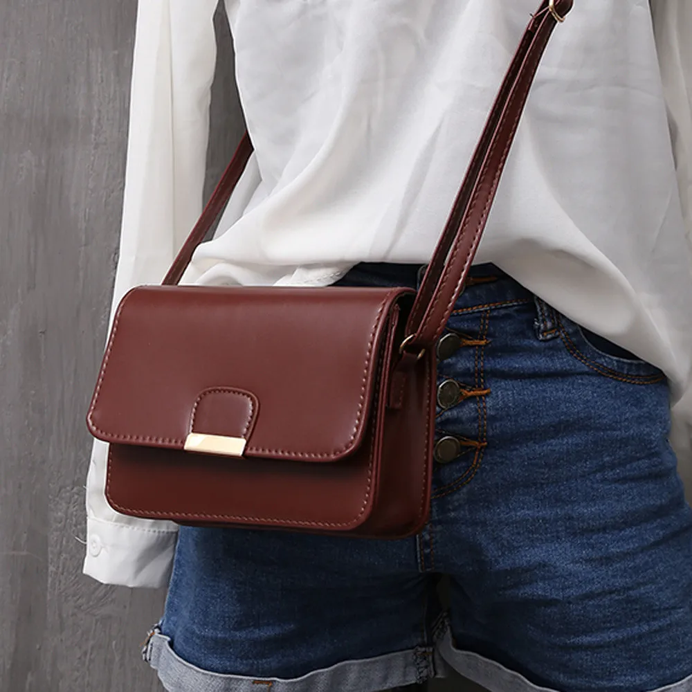 Женская квадратная сумка на плечо из искусственной кожи, сумки-мессенджеры, простые тонкие сумки через плечо, сумка для леди# YJ - Цвет: Brown
