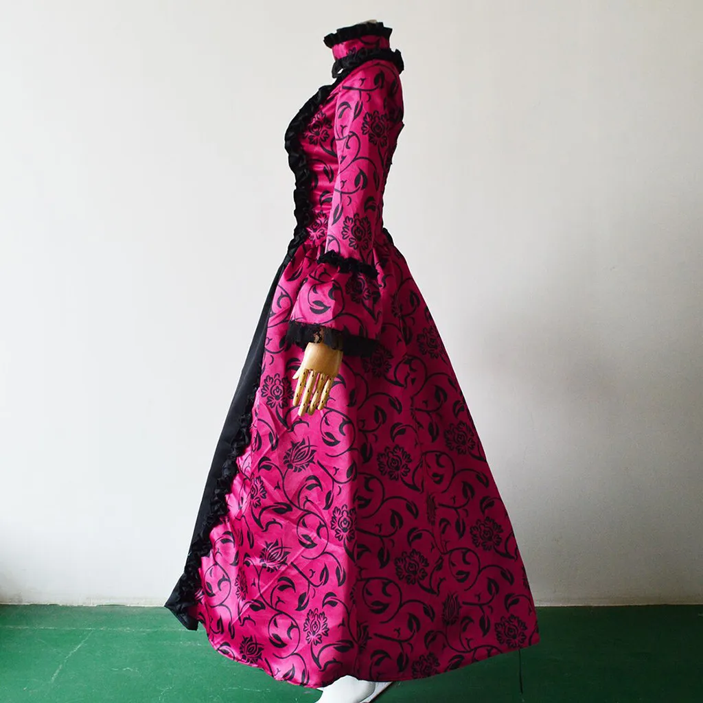 Новое модное готическое женское платье осень зима средневековый Готический Ретро цветочный принт Бальные платья Вечерние платья для знаменитостей