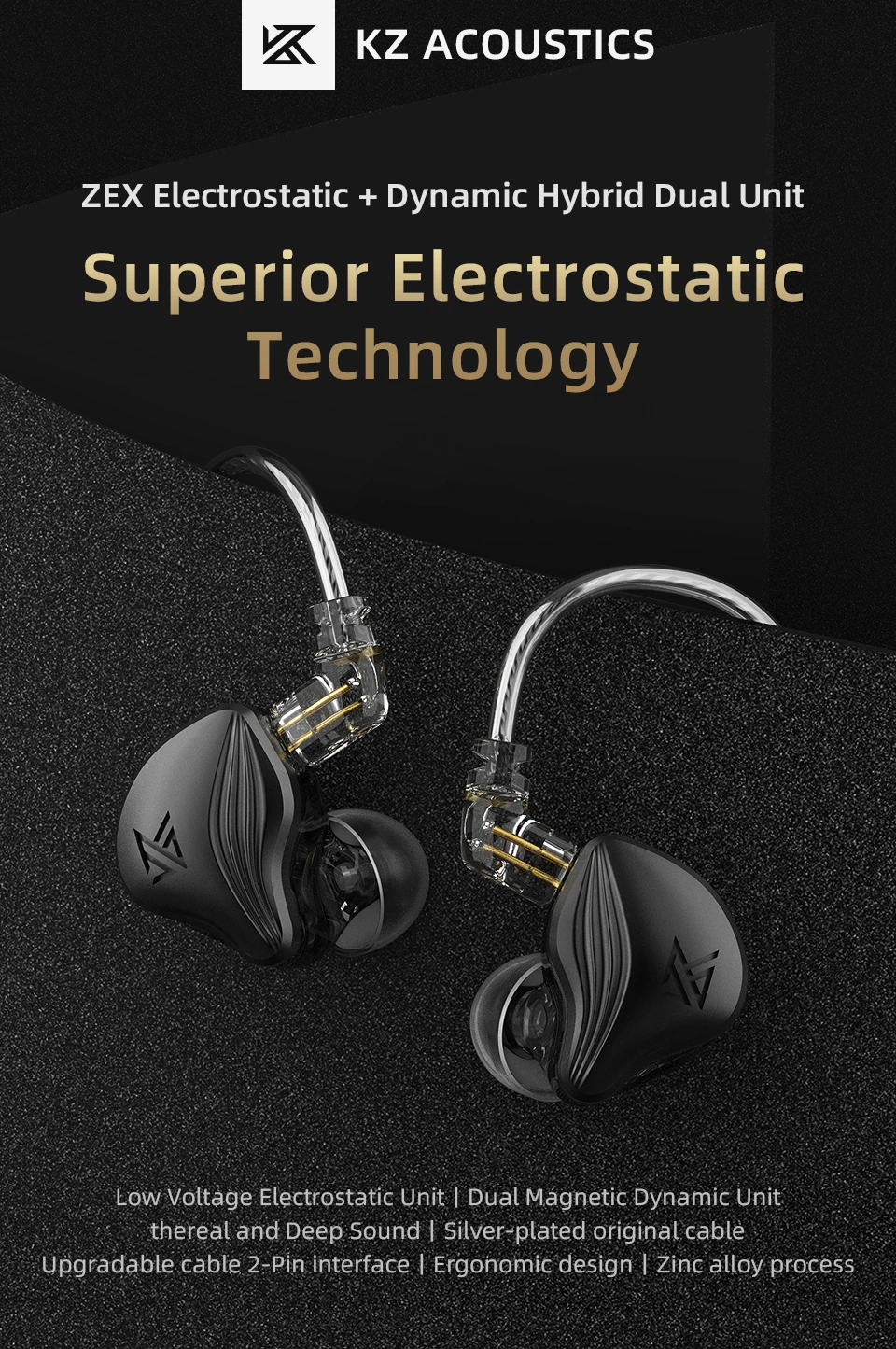 KZ ZEX Electrostatic Dynamic Drive Hybrid Earphones Bass HIFI Earbud Noise Cancelling Sport Headset For KZ ZSX ZS10 ZSN PRO EDX headphones for tv