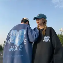 

2021 autumn sweatshirt for men new American high street pullover preppy versatile o-neck tide retro graffiti alphabet clothes