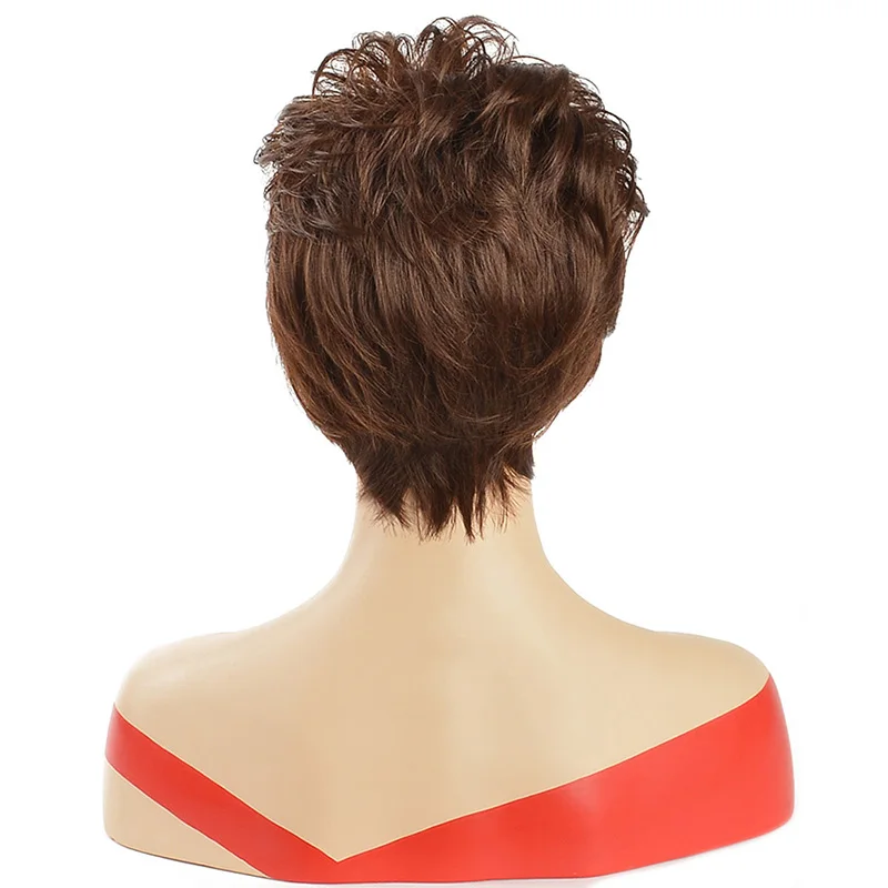 MSIWIGS женский короткий кудрявый синтетический парик 8 "с естественной челкой Pixie Cut коричневый парик с бесплатной сеткой для волос