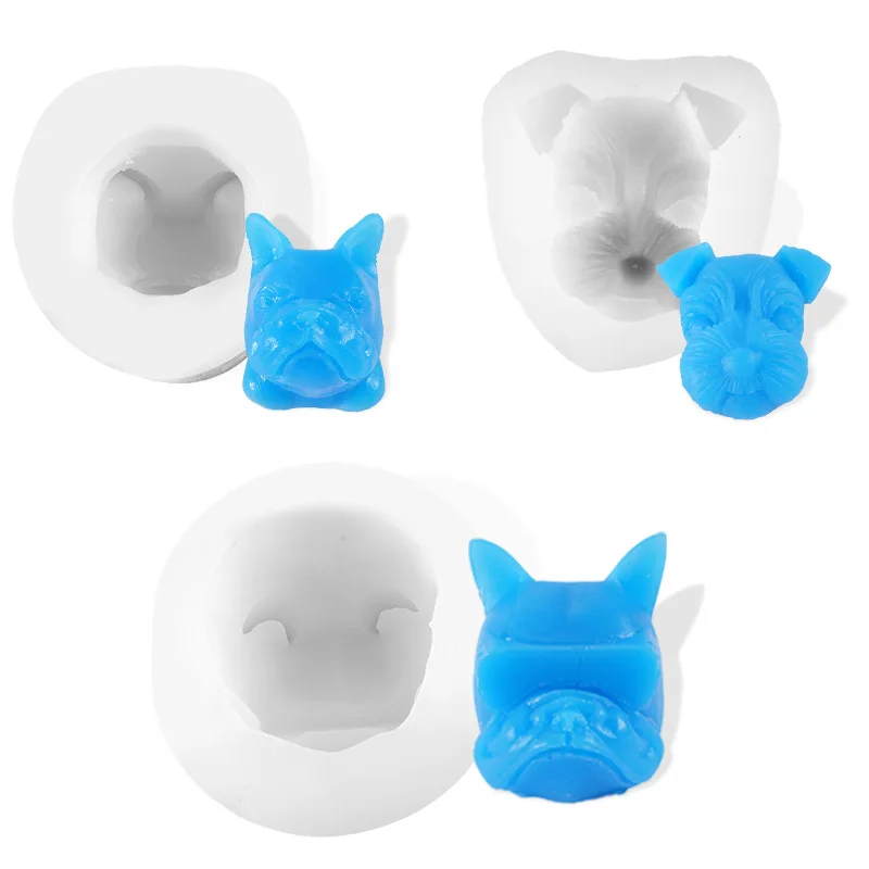 3PCS/Set 3D French Bulldog Silicone Mold for Fondant Chocolate Candy Cake Decorating Candle Soap Lotion Bar Wax Polymer Clay