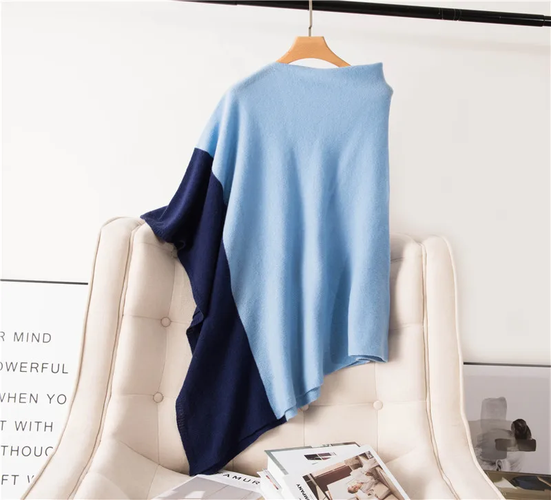 BELIARST осенне-зимние модели шаль из чистой шерсти женский цвет сочетающийся свитер модный темперамент пуловер свитер с шарфом - Цвет: Синий