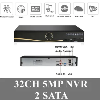

32CH*5MP 8CH*4K NVR Network Digital Video Recorder DVR 2 SATA Max 8TB H.265 ONVIF XMEYE CMS Motion Detection P2P Cloud
