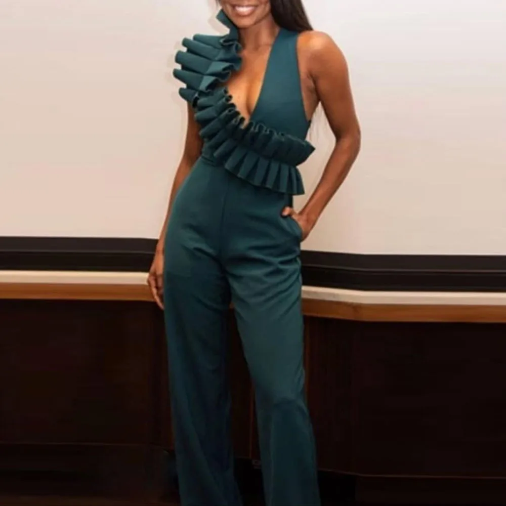 

Green Solid Sexy High Waist Women Jumpsuit Casual Plus Size Ladies Office Jumpsuits African Style Rompers Party Club Summer