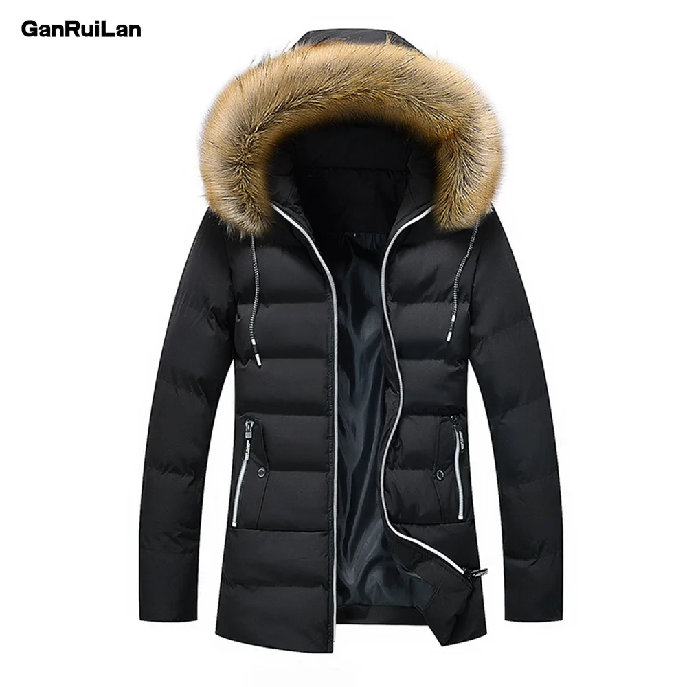 Пуховик мужской зимний со съемной шапкой и меховым воротником JK19093|Пуховики| |