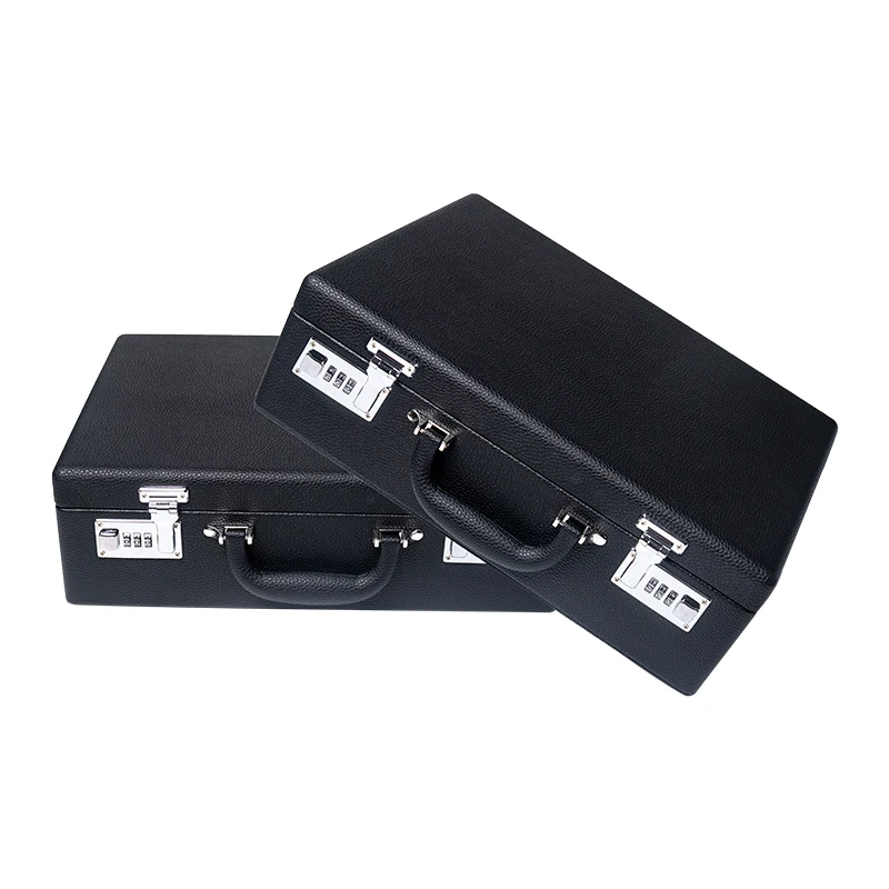 

Black PU Leather Jewelry Box Portable Handle With Combination Lock Advanced Storage Jewelry Sales Transportation Protection