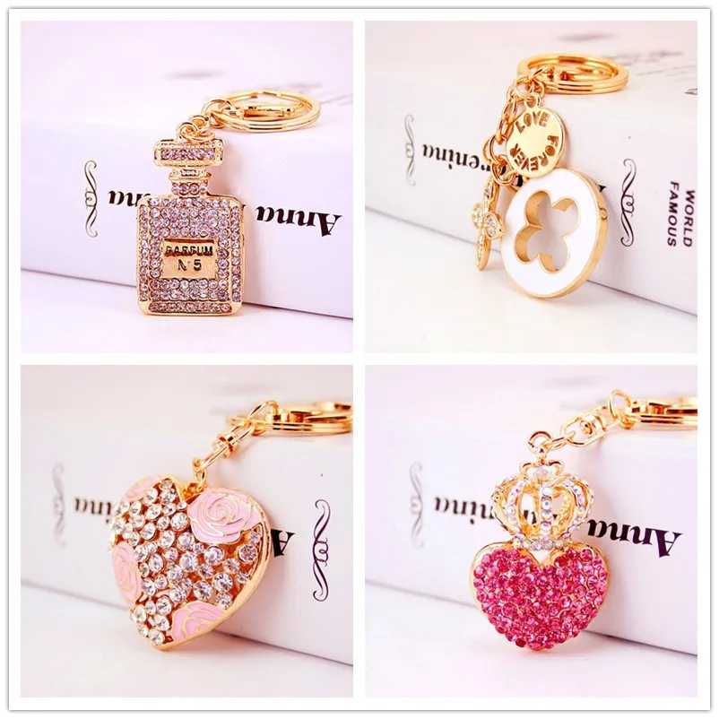 

Creative Diamond Pendant Perfume Bottle Key Chain Female Bag Accessories Four-Leaf Clover Key Chains Small Gifts