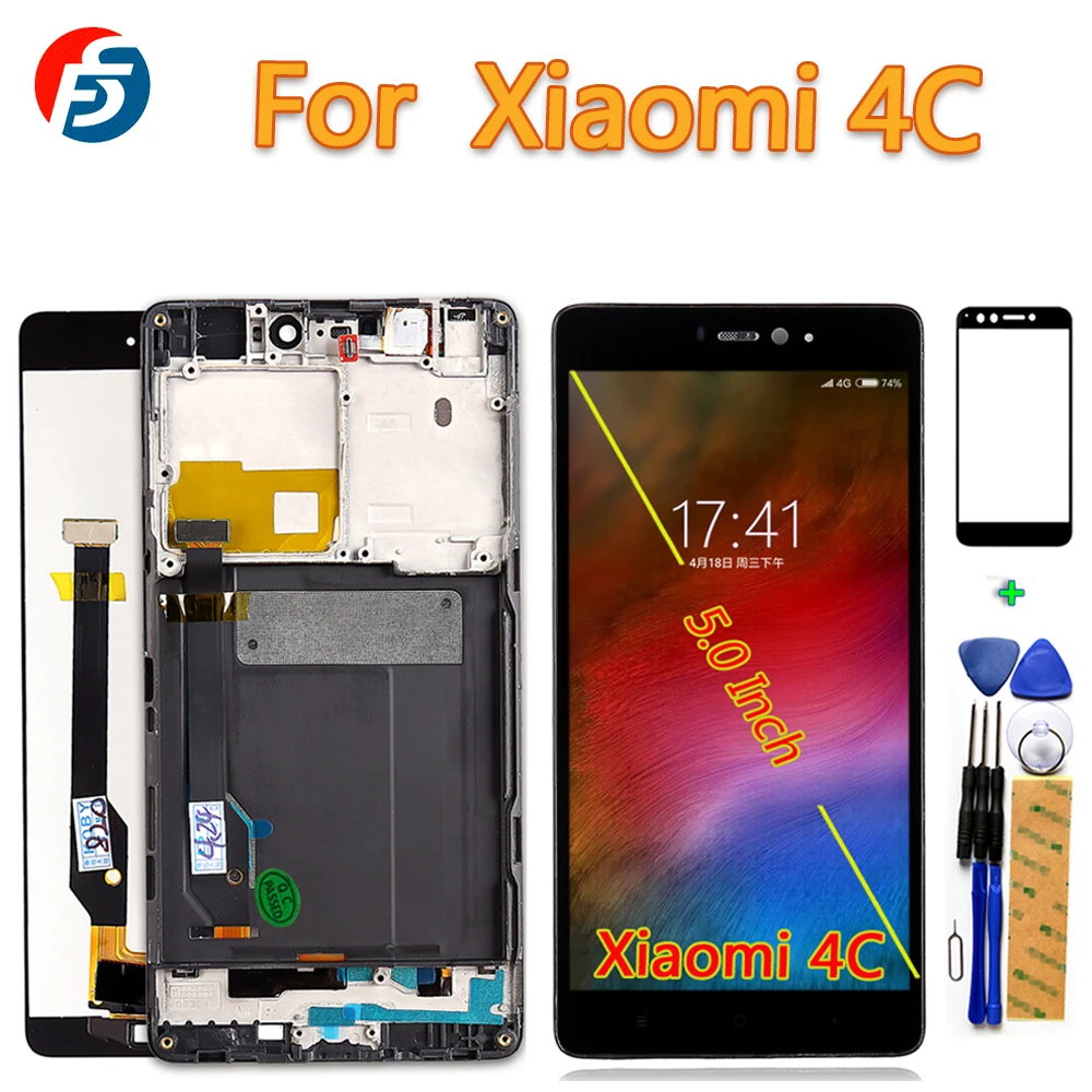 

100% Tested Touch Screen For Xiaomi Mi 4C 5.0 inch LCD Display Digitizer Assembly For Xiaomi Mi4C Frame with Tools Glass film