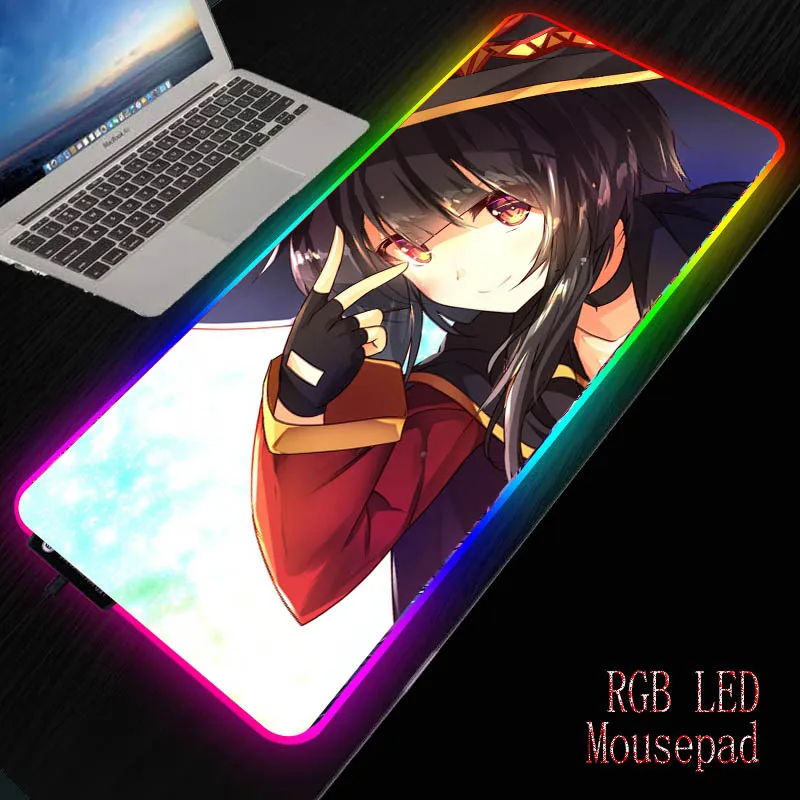 

MRGBEST Megumin Anime Girl RGB Gaming Big Mouse Pad Large Computer Mousepad Colorful LED Backlight Mause Keyboard Desk Mat