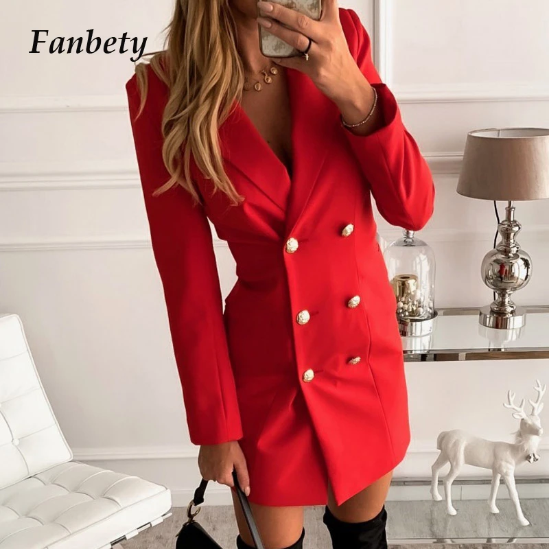 red long sleeve blazer dress