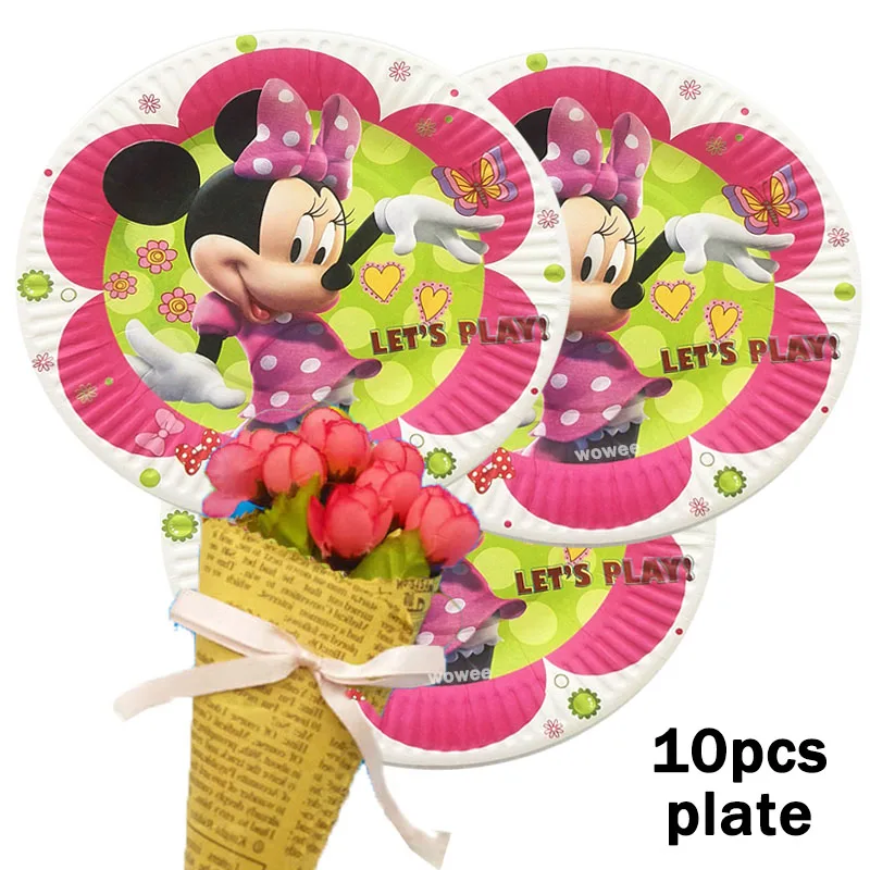 10Paper Plate7inch 30 шт./компл. Минни Мышь вечерние поставки Ножи вилка, ложка, посуда на день рождения, фестиваль, Микки вечерние свадебные сувениры украшения для девочек - Цвет: 10Paper Plate7inch