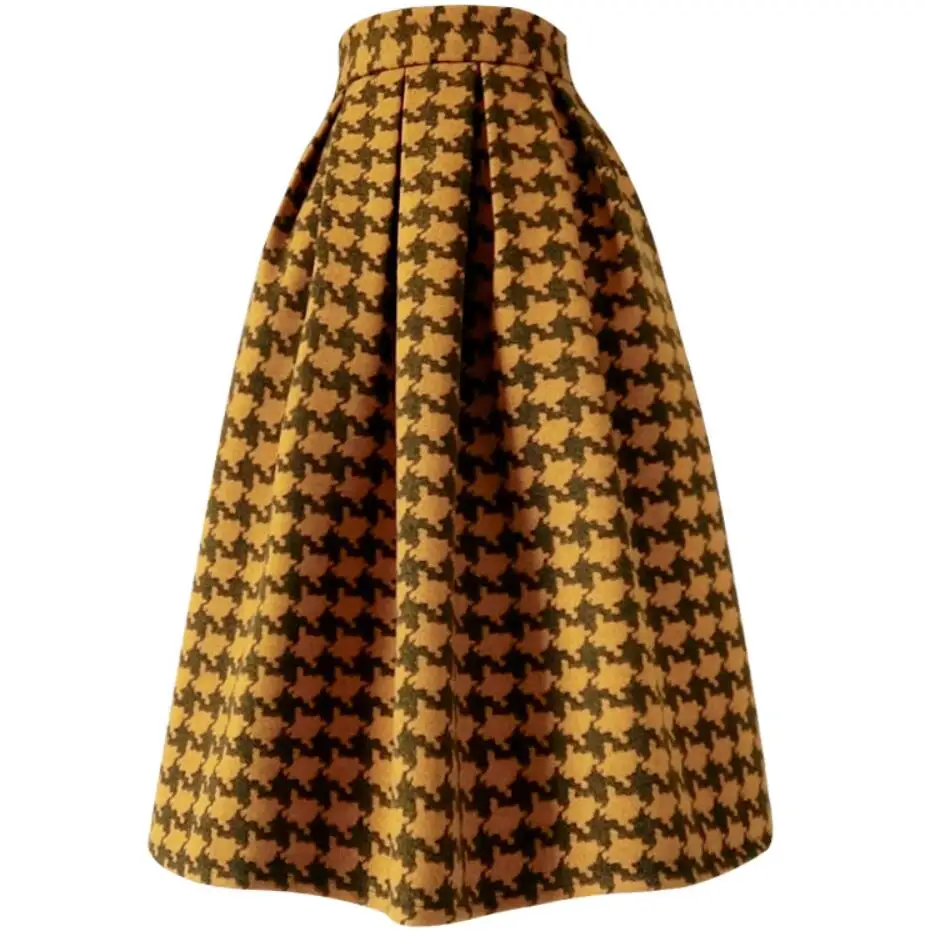 2022-autumn-winter-vintage-houndstooth-woolen-skirt-women-high-waist-thick-ball-down-mid-skirt