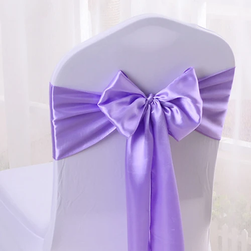 20pcs Chair Sashes Satin Silk Cloth Wedding Chair Knot Bows Seat Chair Cover Bow Sashes DIY Ribbon for Party Chair Decoration - Цвет: Light purple