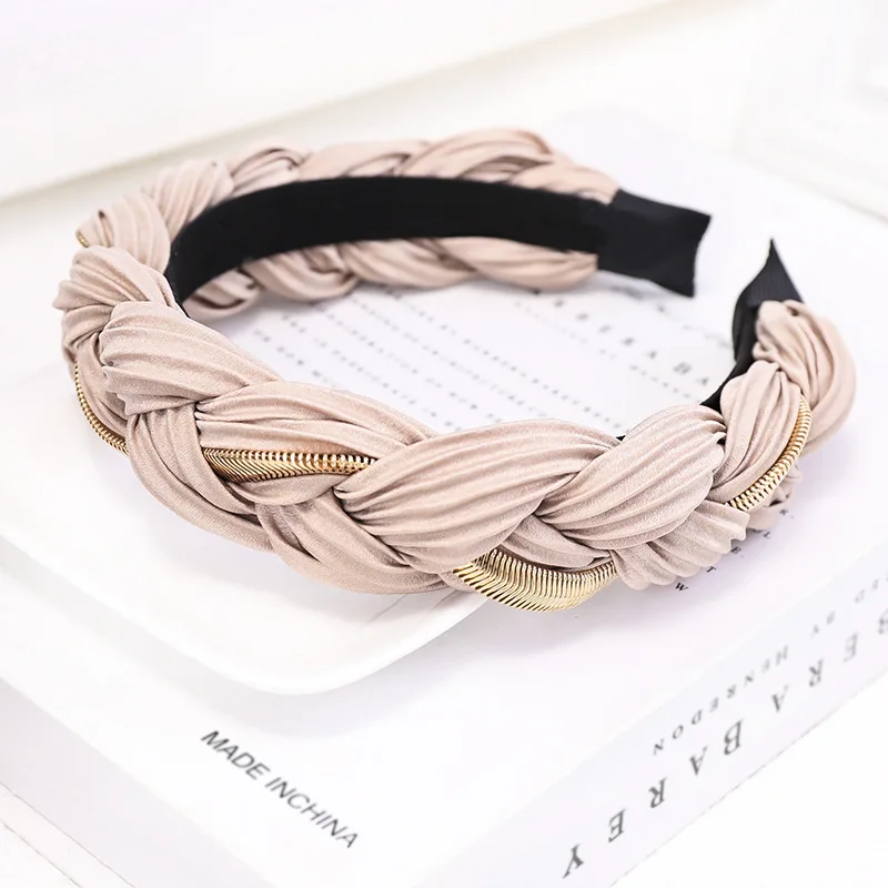 CN Silk Braid Hairband For Women Metal Chain Headband Girl Hoop For Hair Accessories