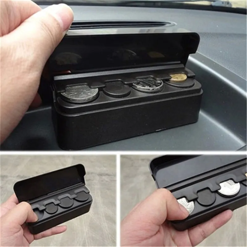 Black Plastics Car Coin Organizer Case Loose Change Money Storage Box Container Money Coin
